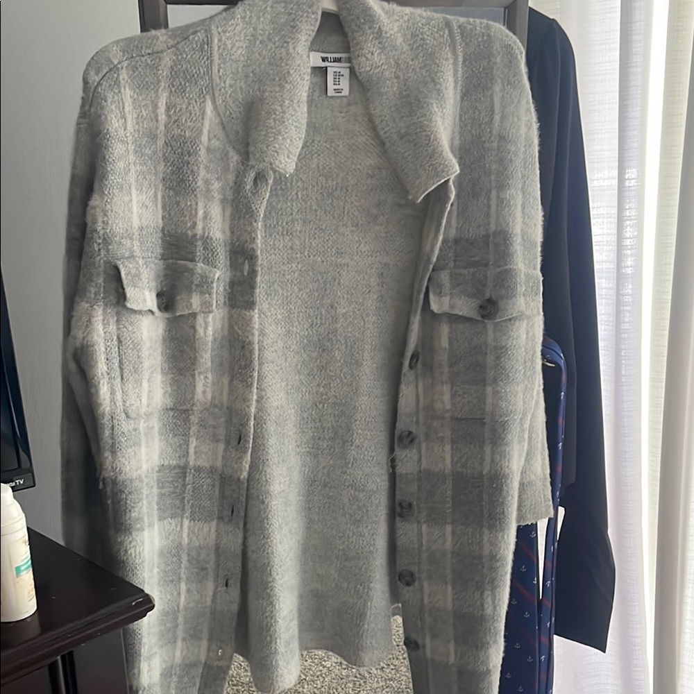 Gray Cardigan Sweater Soft Knit Open Front